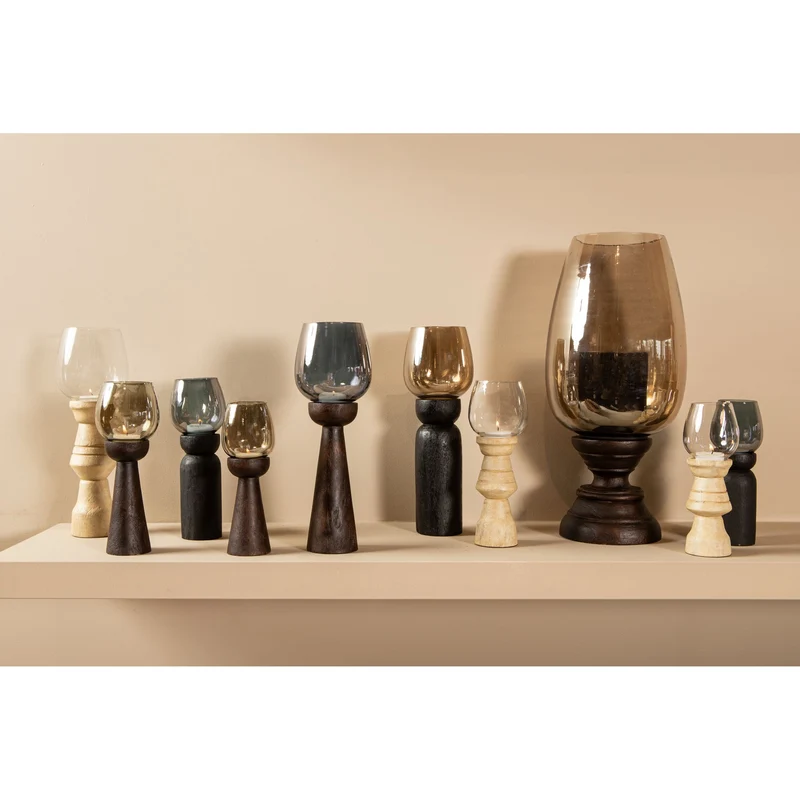 Windlicht – Modernes Design, Quadratische Form, Mangoholz Glas Material, Braun, XL – Qez | PTMD