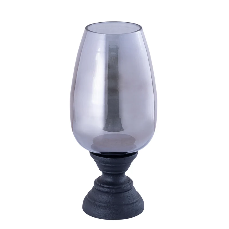 Windlicht – Modernes Design, Quadratische Form, Mangoholz Glas Material, Schwarz, XL – Qez | PTMD
