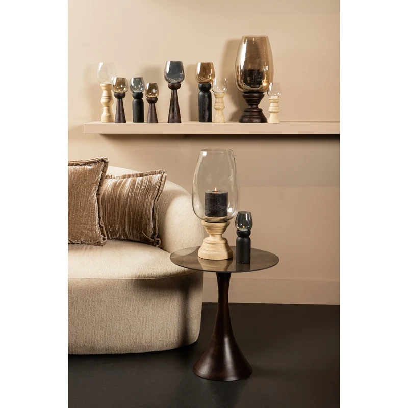 Windlicht – Modernes Design, Quadratische Form, Mangoholz Glas Material, Creme, XL – Qez | PTMD