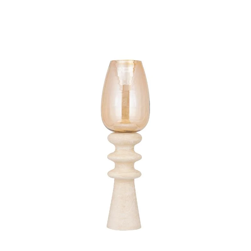 Windlicht – Modernes Design, Quadratische Form, Mangoholz Glas Material, Creme, S – Omya | PTMD