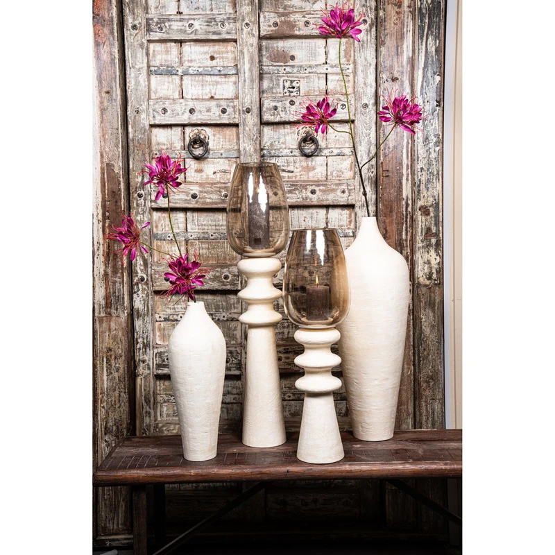 Windlicht – Modernes Design, Quadratische Form, Mangoholz Glas Material, Creme, L – Omya | PTMD