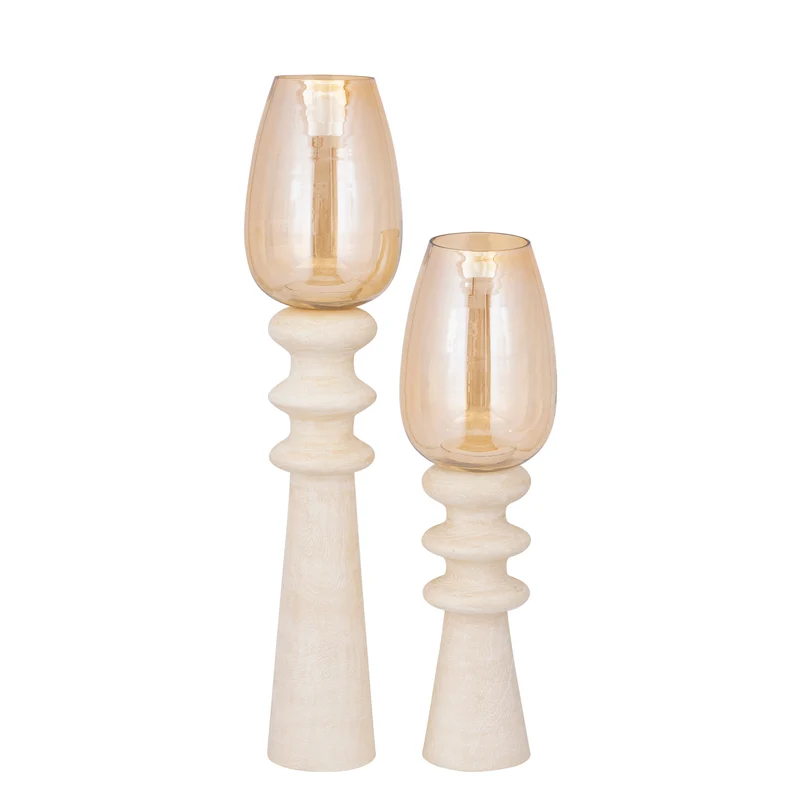 Windlicht – Modernes Design, Quadratische Form, Mangoholz Glas Material, Creme, L – Omya | PTMD