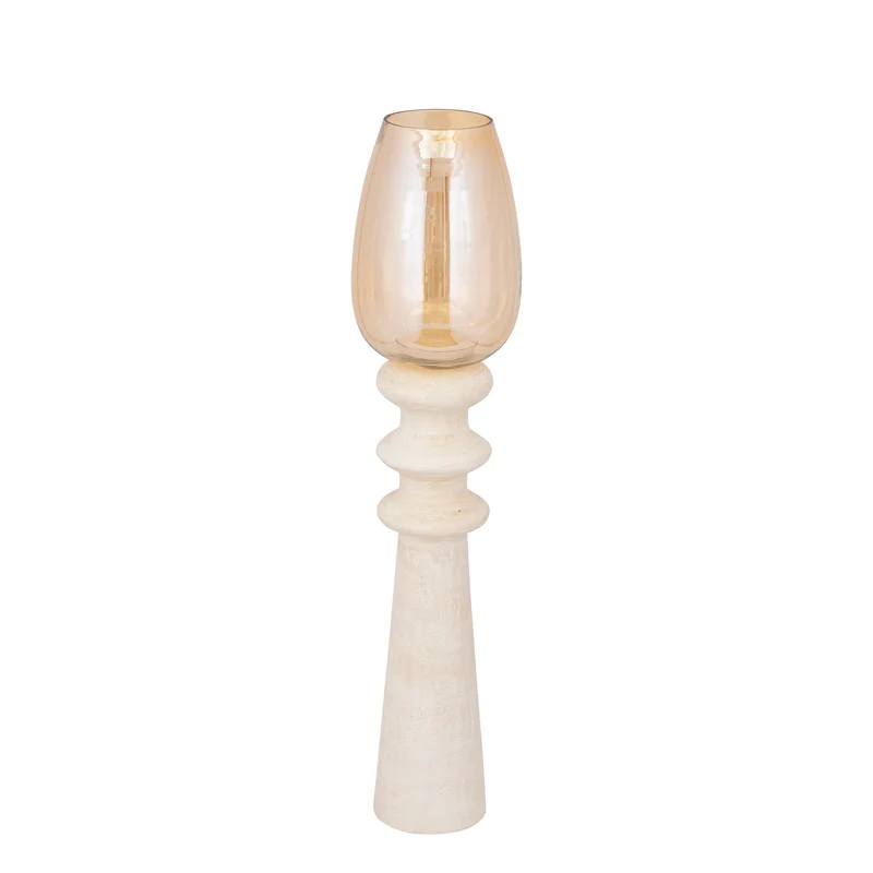 Windlicht – Modernes Design, Quadratische Form, Mangoholz Glas Material, Creme, L – Omya | PTMD