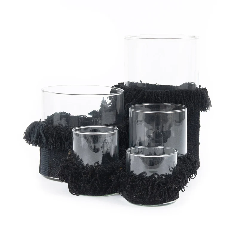 Windlicht – Samtmaterial, Dekorativer Glasbehälter, Schwarze Farbe, XL – Oh My Gee | Bazar Bizar Antwerp