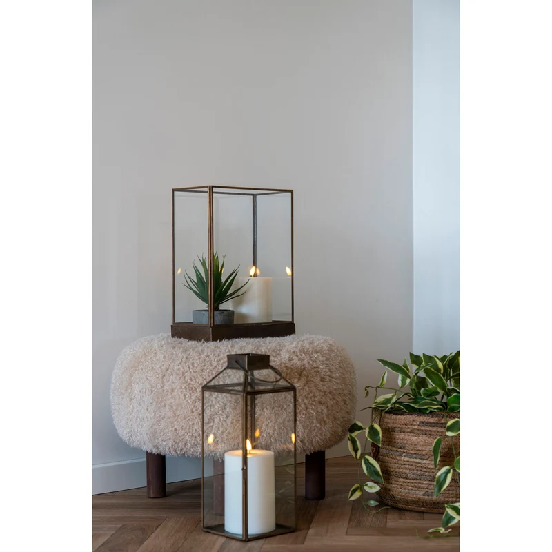 Laterne – Antik-Messingoptik, Glas-Metall-Rahmen, 35 cm hoch - Mysore | House Nordic