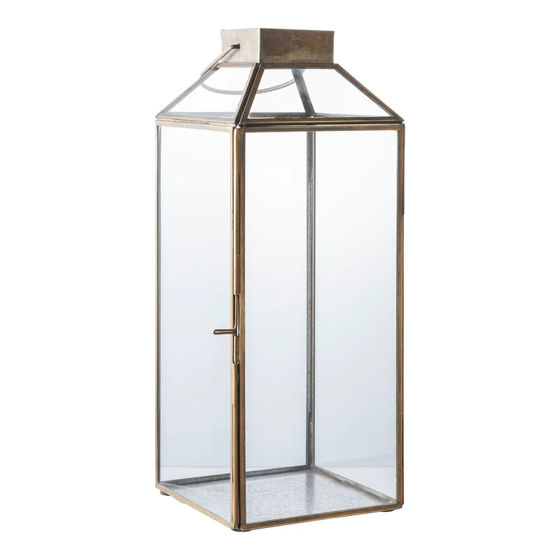 Laterne – Antik-Messingoptik, Glas-Metall-Rahmen, 35 cm hoch - Mysore | House Nordic