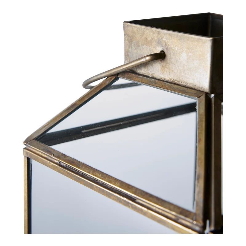 Laterne – Antik-Messingoptik, Glas-Metall-Rahmen, 35 cm hoch - Mysore | House Nordic