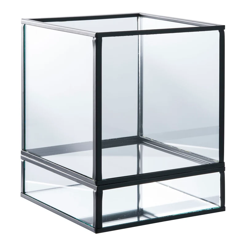 Windlicht – Schwarzes Metall, Klare Glasflächen, 15 cm Höhe - Hurricane | House Nordic
