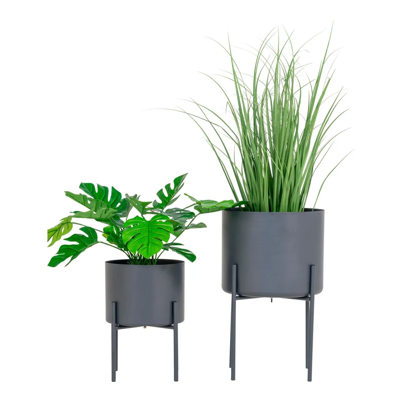 Blumentopf-Set – Grauer Stahl, Zwei Stück, Erhöhte Pflanzenelemente - Pavia | House Nordic