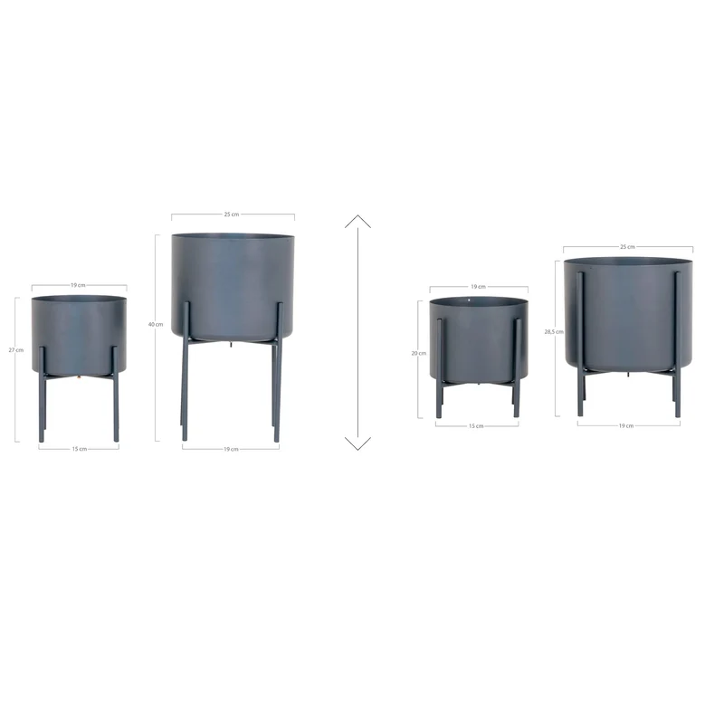 Blumentopf-Set – Grauer Stahl, Zwei Stück, Erhöhte Pflanzenelemente - Pavia | House Nordic