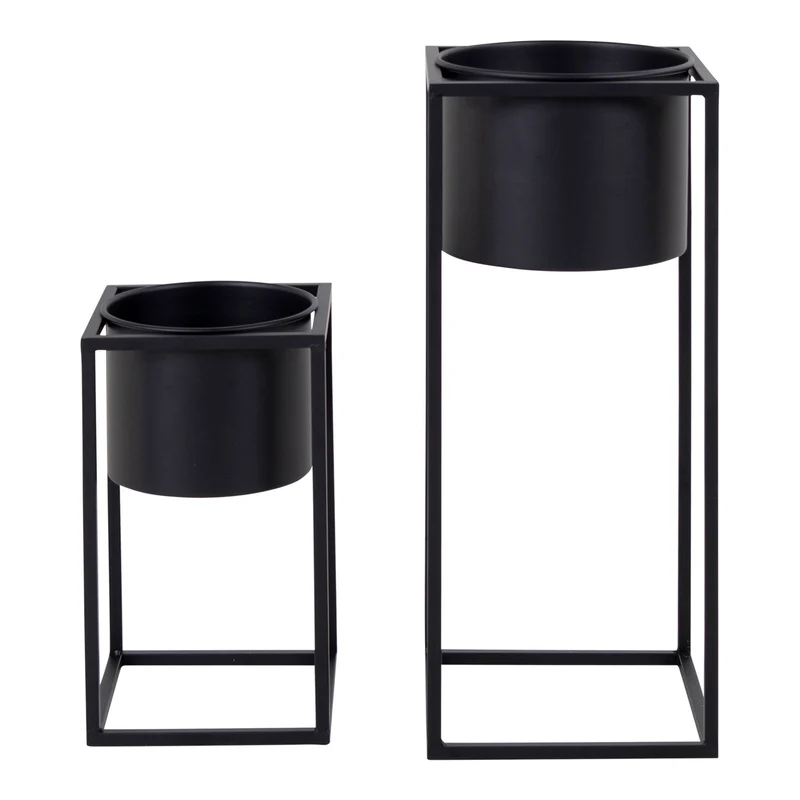 Blumentopf-Set – Schwarzer Stahl, Zweier-Set, Zwei unterschiedliche Höhen - Marla | House Nordic