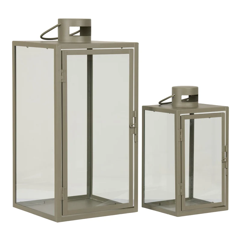 Laternen-Set – Grünes Metall, Glasflächen, Zwei Größen - Corfu | House Nordic