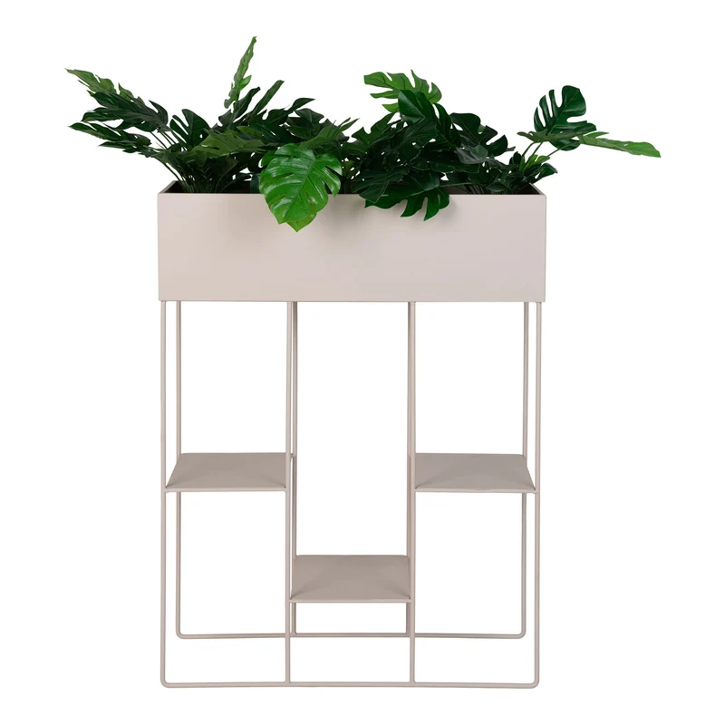 Pflanzgefäß – Sandfarbener Stahl, Drei Ablagen, 80 cm Höhe - Rabo | House Nordic