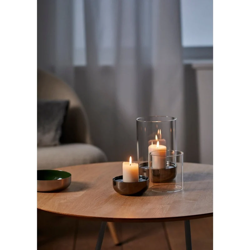 Windlicht Titanbeschichteter Edelstahlfuß, Handgeblasener Dicker Glaszylinder, Windresistentes Design für Innen & Außen – Sally | Philippi