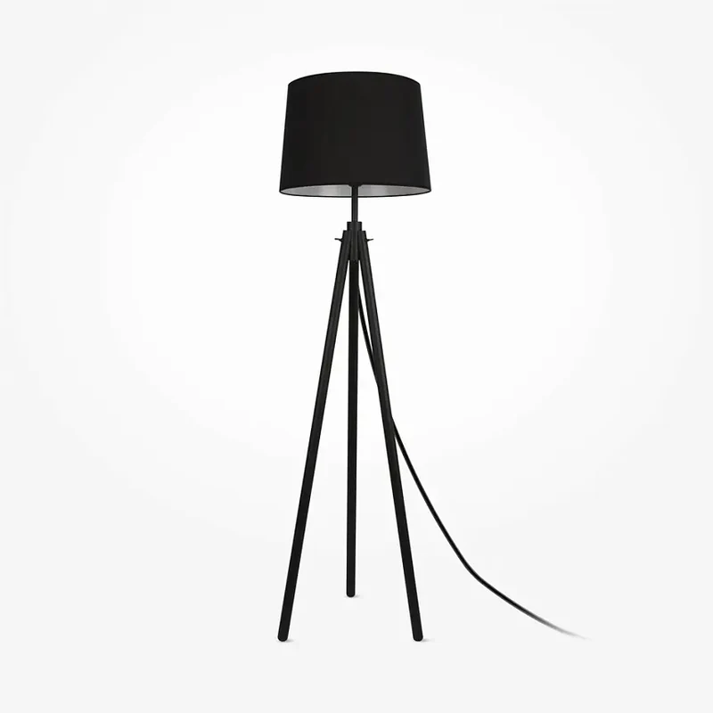 Stehleuchte – Schwarzes Finish, Holz Metall, Baumwollschirm - Calvin | Maytoni