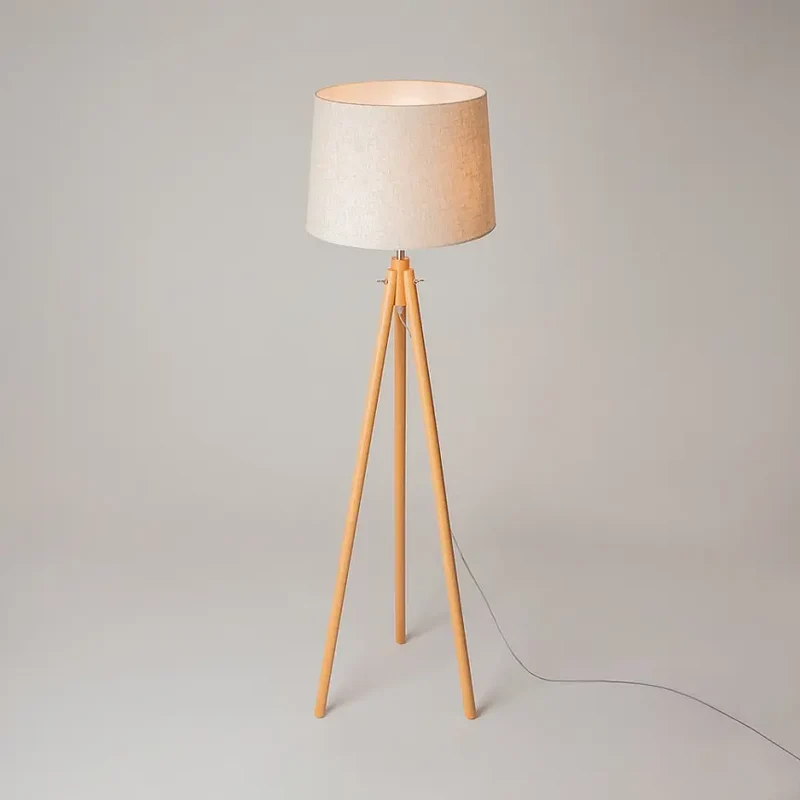 Stehleuchte – Beiges Finish, Holz Metall, Baumwollschirm - Calvin | Maytoni