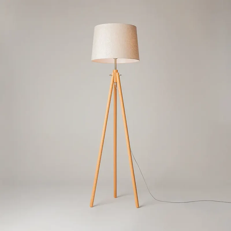 Stehleuchte – Beiges Finish, Holz Metall, Baumwollschirm - Calvin | Maytoni