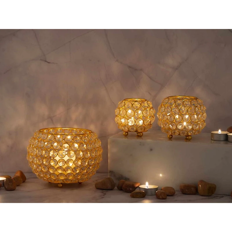 Windlicht – Metalldraht, Kristall Design, Gold Farbe - Crystal | MVG Voglrieder