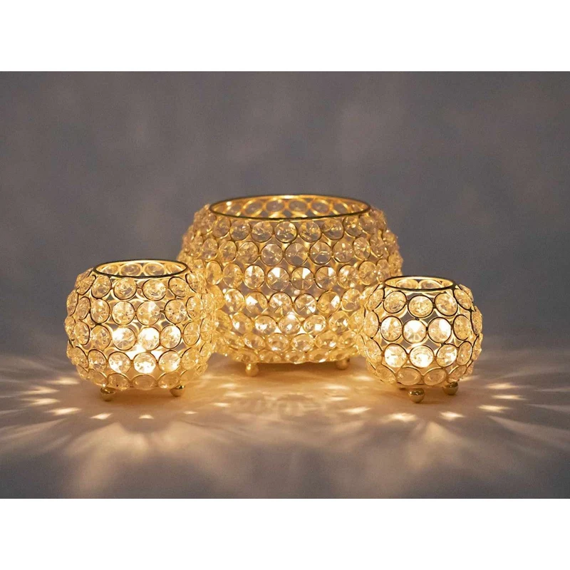 Windlicht – Metalldraht, Kristall Design, Gold Farbe - Crystal | MVG Voglrieder