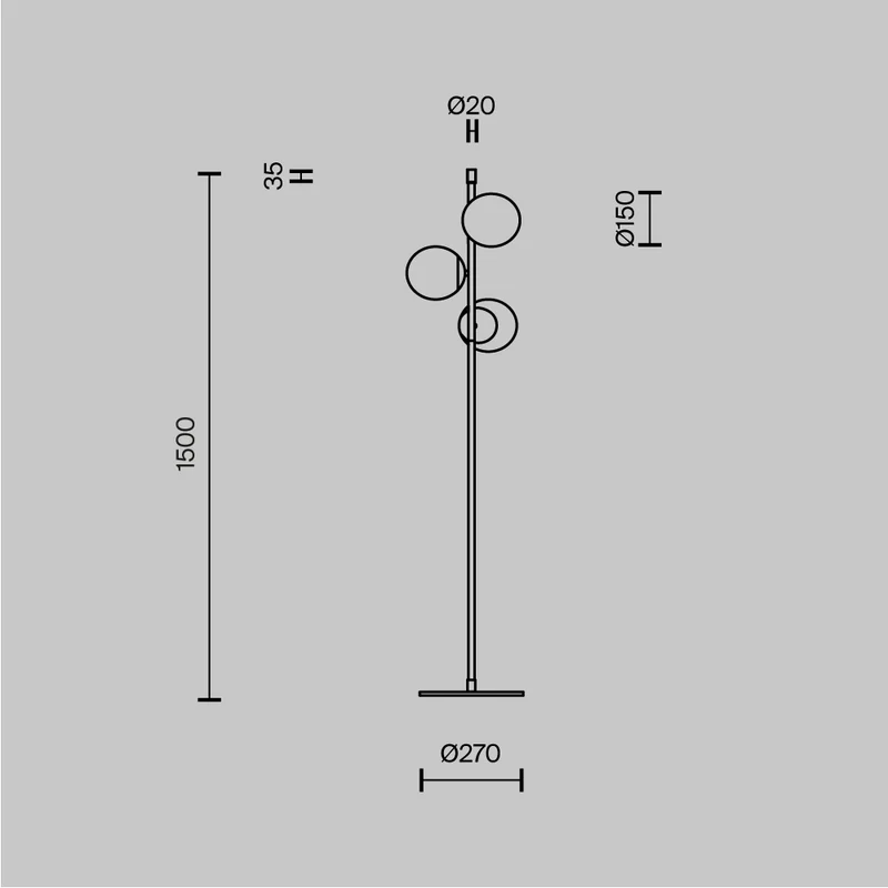 Stehleuchte – Schwarzes Metall, Glasschirme, 3× E14, Ø37,7 cm - Nostalgia | Maytoni