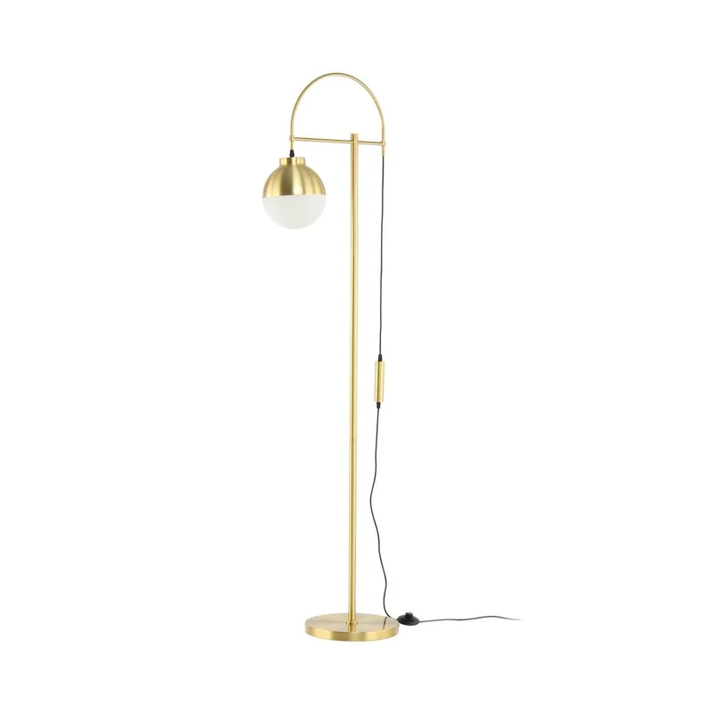 Stehleuchte – Weißes Glas, Goldene Akzente, Kugelförmiger Schirm - Lavina 125 | Kayoom