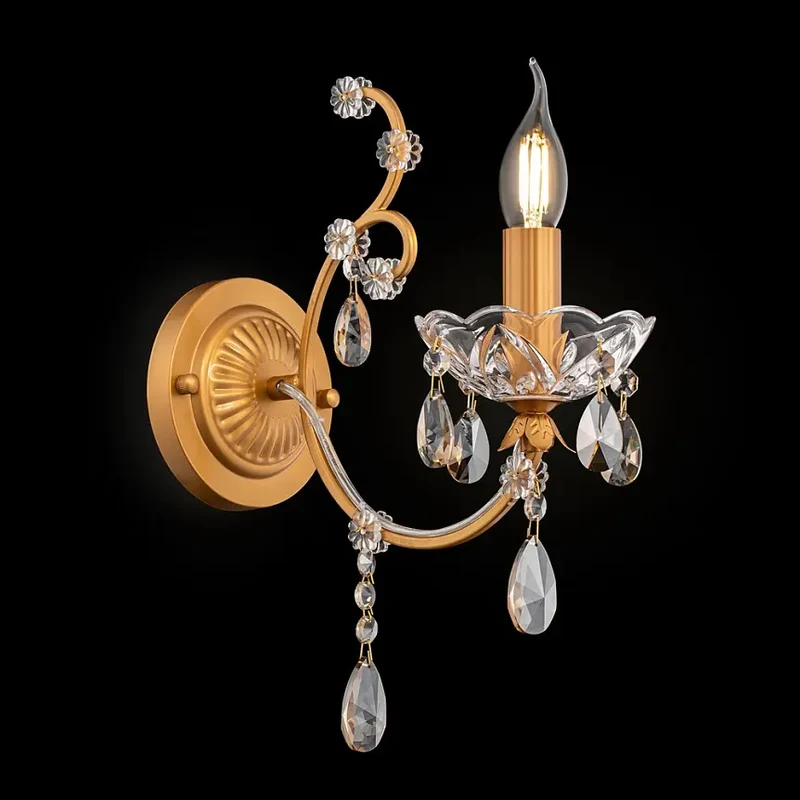 Wandleuchte – Goldfarbenes Metall, Kristallschirm, 1× E14 Fassung, 60 W Leistung - Sevilla | Maytoni