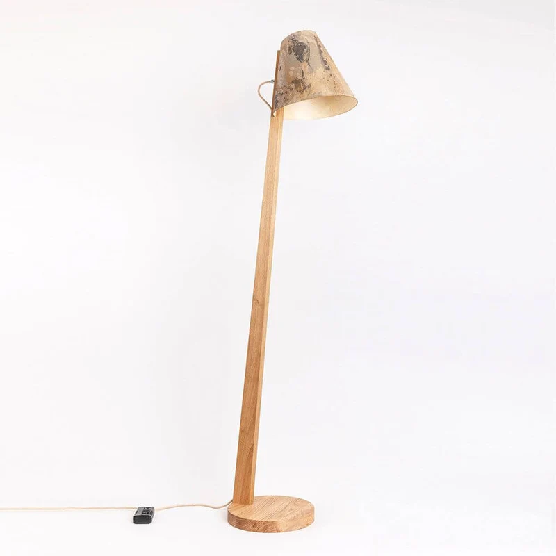 Holz Stehleuchte mit Schirm geschwungen 167cm