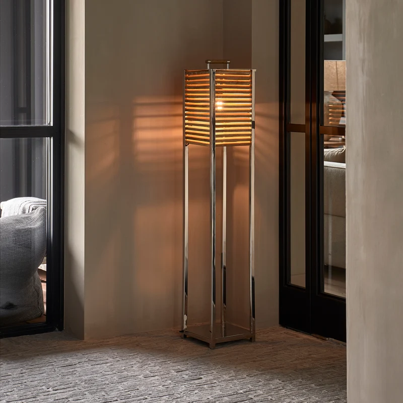 Stehleuchte - Silber mit Aluminiumrahmen und naturbraunen Holzlamellen | Rivièra Maison