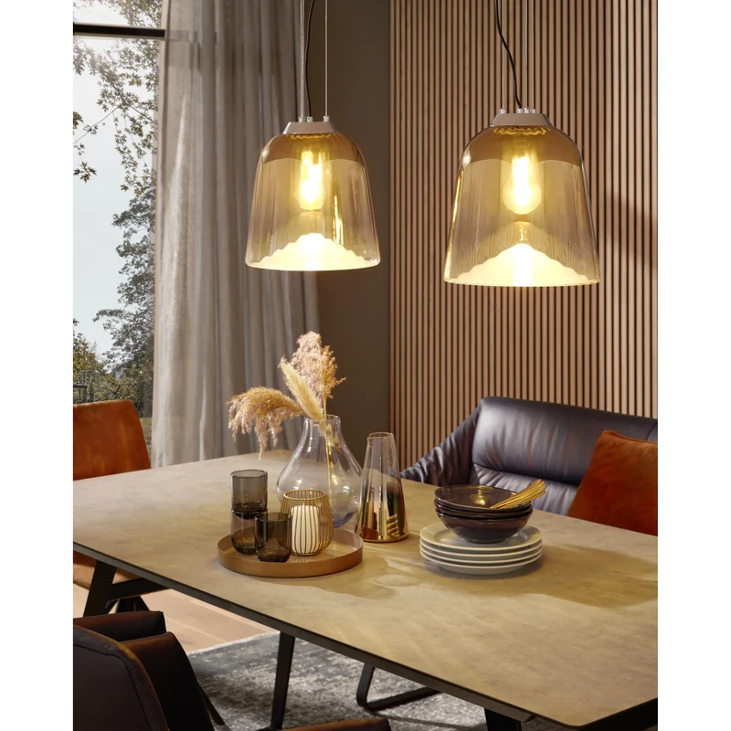 Pendelleuchte – Glas Schirm, Gold Verlauf, Dimmbar Funktion, 34 cm - Fiori | Musterring