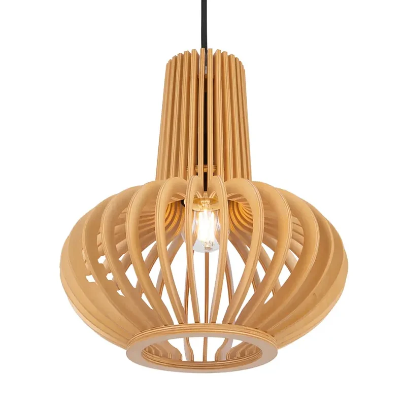 Pendelleuchte – Schwarzes Metall, Holzschirm, Vasen Design, E27 Fassung, IP20 Schutz, Ø35 cm - Roots | Maytoni