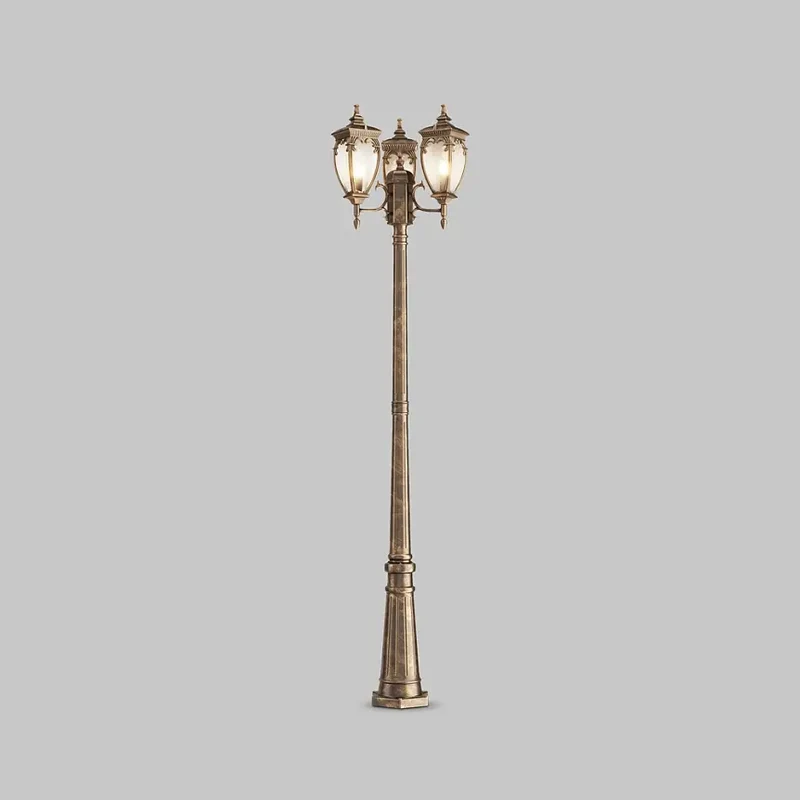 Gartenleuchte – Schwarz-Gold Aluminium, 3 × E27, IP44 Schutz, Höhe 239 cm - Fleur | Maytoni