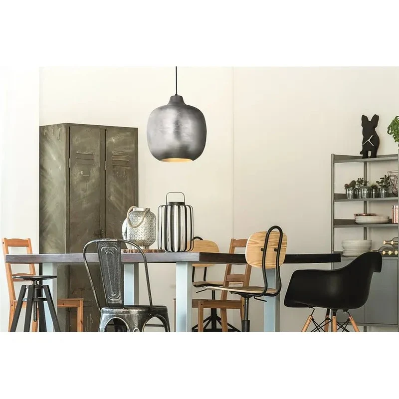 Pendelleuchte – Silbernes Eisen, Industrieller Stil, Metallische Oberfläche, 43 cm - Sawyer 125 | Kayoom