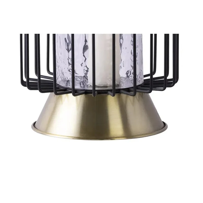 Windlicht – Drahtgeflecht Design, Gehämmertes Glas, Schwarz Gold, Höhe 31 cm - Malibu 225 | Kayoom
