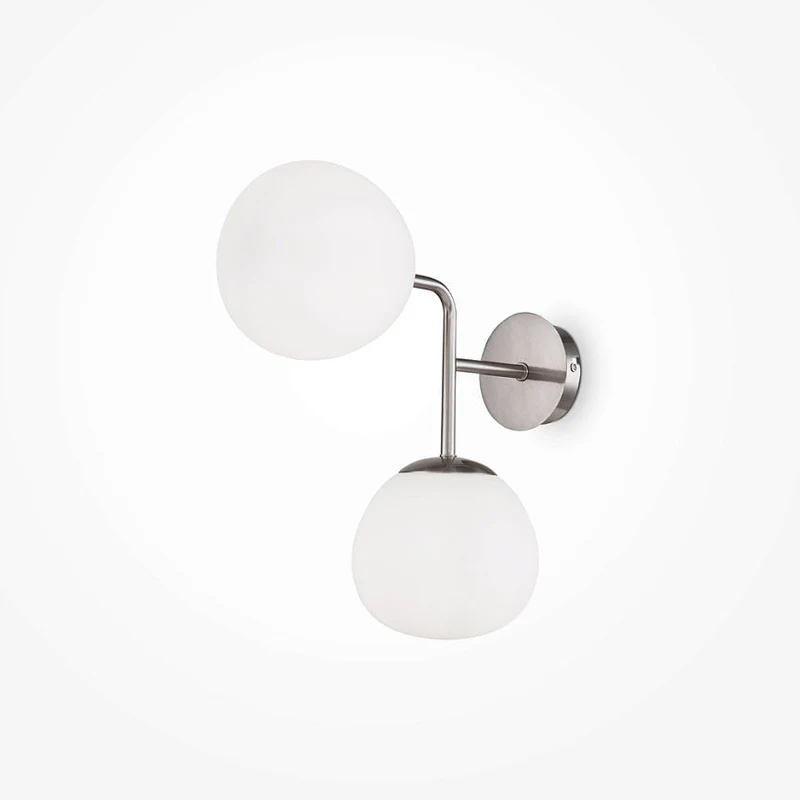 Wandleuchte – Nickelfarbenes Metall, 2 Glasschirme, 2× E14 Fassung, 40 W Leistung - Erich | Maytoni