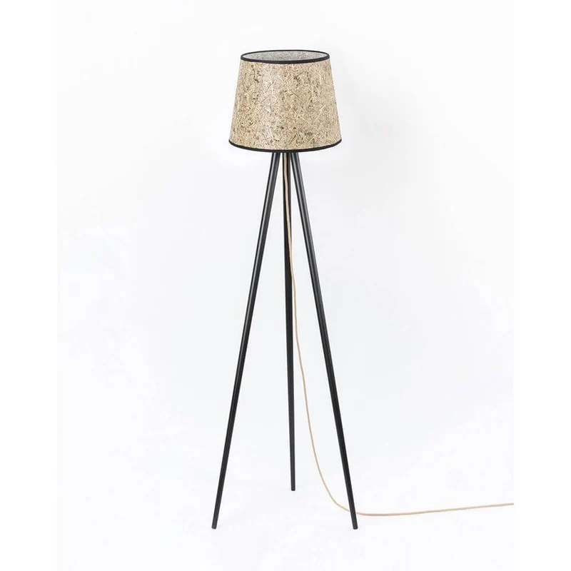 Holz Dreibein-Stehlampe mit Heuschirm