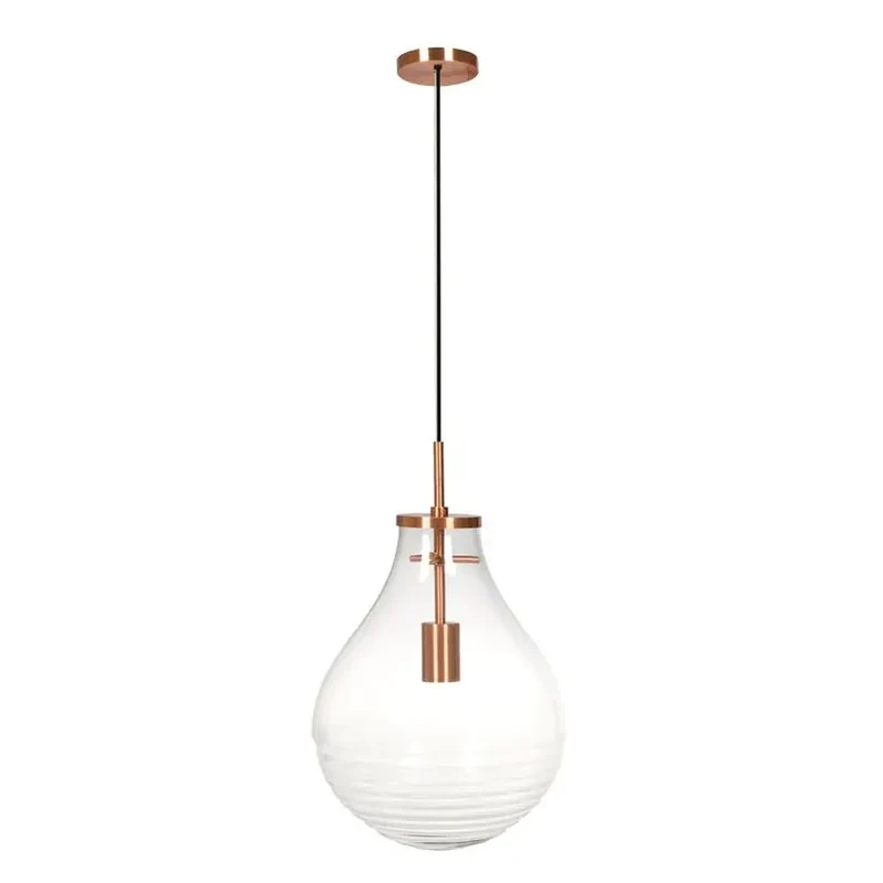 Pendelleuchte – Glühbirnenform, Transparentes Glas, Kupferfarbene Akzente, 50 cm - Tamo Large | Kayoom