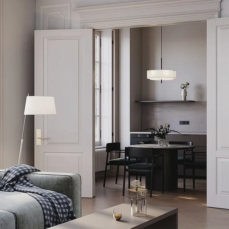 Pendelleuchte – Weißer Stoff, Schwarzes Metall, Fünf E27 - Bergamo | Maytoni