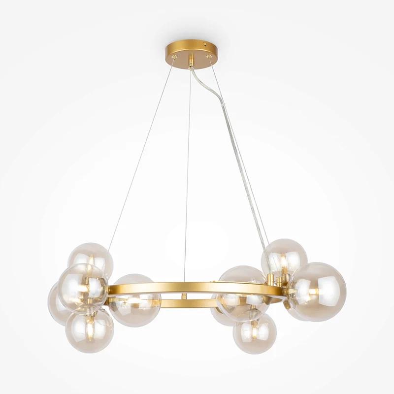 Pendelleuchte – Gold Metall, 11-flammiges Design, Glasschirme - Dallas | Maytoni