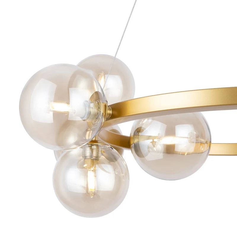 Pendelleuchte – Gold Metall, 11-flammiges Design, Glasschirme - Dallas | Maytoni