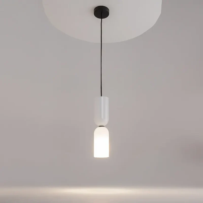 Pendelleuchte – Weiß-Schwarz, Glasschirm, 1× E14, 40 W, Ø8 cm - Memory | Maytoni