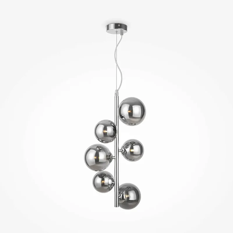 Pendelleuchte – Chrom Metall, 6-flammiges Design, Glasschirme - Dallas | Maytoni