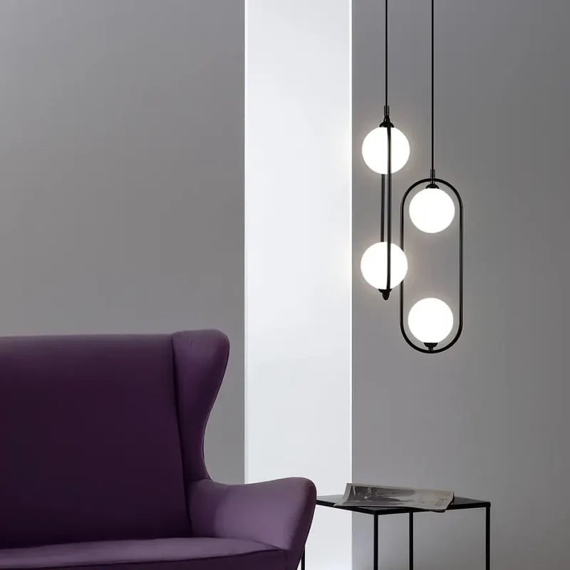 Pendelleuchte – Schwarzes Metall, Zwei G9-Fassungen, Glasschirme, IP20 Schutz - Ring | Maytoni