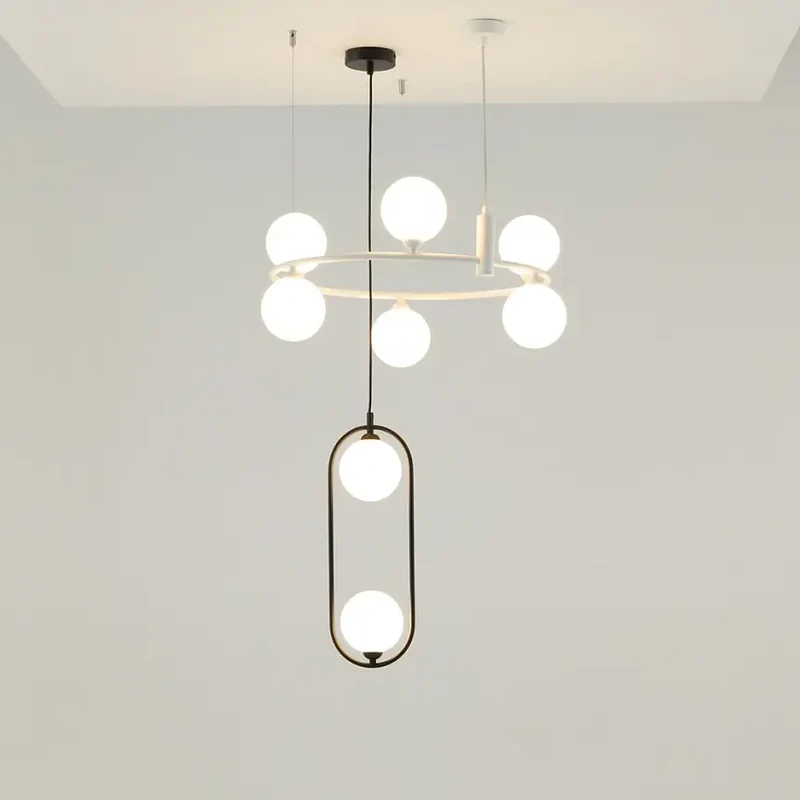Pendelleuchte – Schwarzes Metall, Zwei G9-Fassungen, Glasschirme, IP20 Schutz - Ring | Maytoni