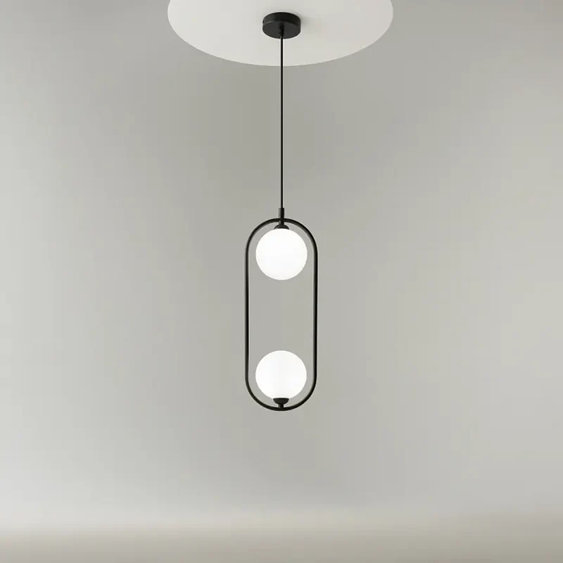 Pendelleuchte – Schwarzes Metall, Zwei G9-Fassungen, Glasschirme, IP20 Schutz - Ring | Maytoni