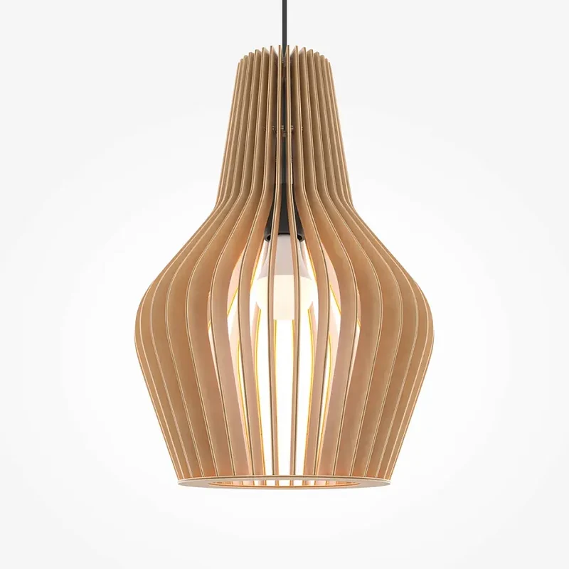 Pendelleuchte – Schwarzes Metall, Holzschirm, Konische Form, E27 Fassung, IP20 Schutz, Ø30 cm - Roots | Maytoni