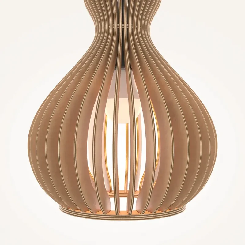 Pendelleuchte – Schwarzes Metall, Holzschirm, Birnenform, E27 Fassung, IP20 Schutz, Ø30 cm - Roots | Maytoni