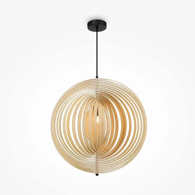 Pendelleuchte – Schwarzes Metall, Holzschirm, Kugel Design, E27 Fassung, IP20 Schutz, Ø60 cm - Roots | Maytoni