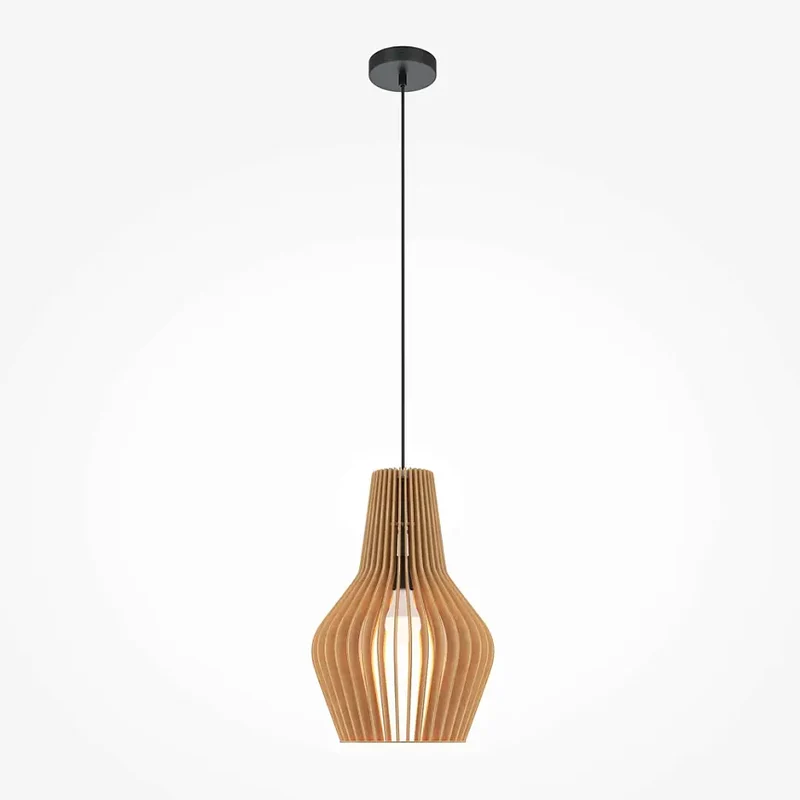 Pendelleuchte – Schwarzes Metall, Holzschirm, Konische Form, E27 Fassung, IP20 Schutz, Ø20 cm - Roots | Maytoni