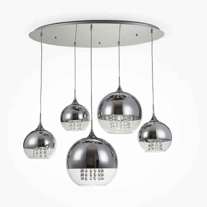 Pendelleuchte – Nickel-Metall, Transparentes Glas, 5 × E27, Höhe 95 cm - Fermi | Maytoni