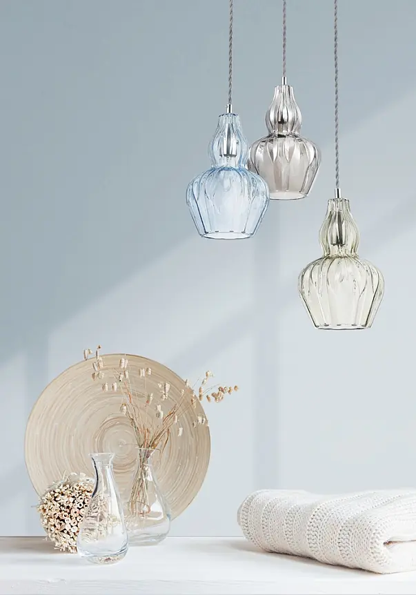 Pendelleuchte – Blaues Glas, Nickel-Finish, Strukturglas - Eustoma | Maytoni